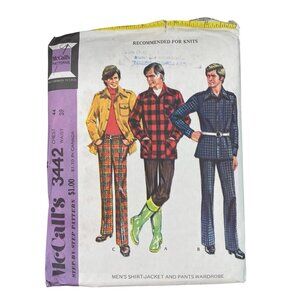 70s McCalls 3442 Mens Shirt Jacket & Pants Sewing Pattern Chest 44 Waist 39 CUT